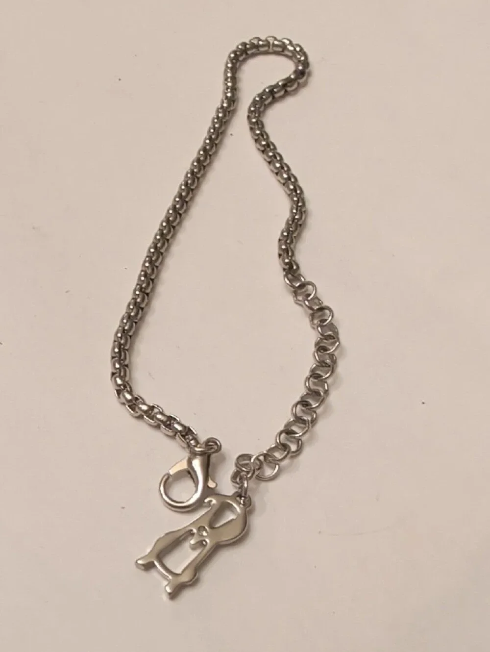 Silver Tone Chain Bracelet with MS Charm - Silver